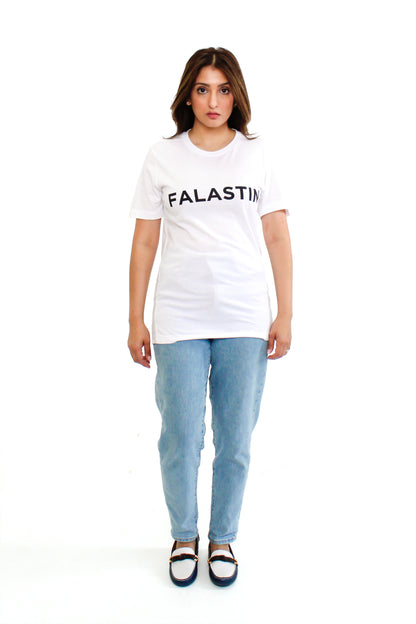 FALASTIN WHITE ORIGINAL TEE MODEL FRONT WOMEN