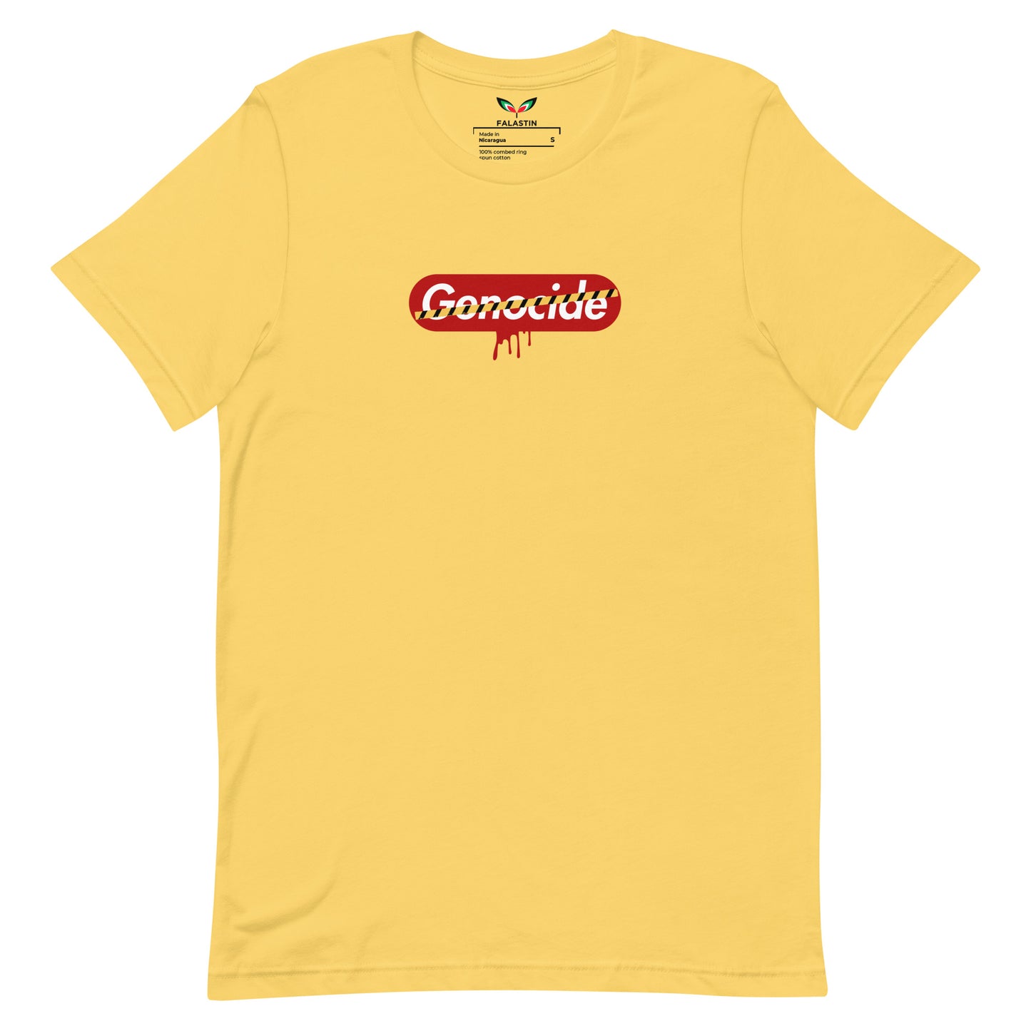 FALASTIN YELLOW ANTI-GENOCIDE TEE (FRONT)