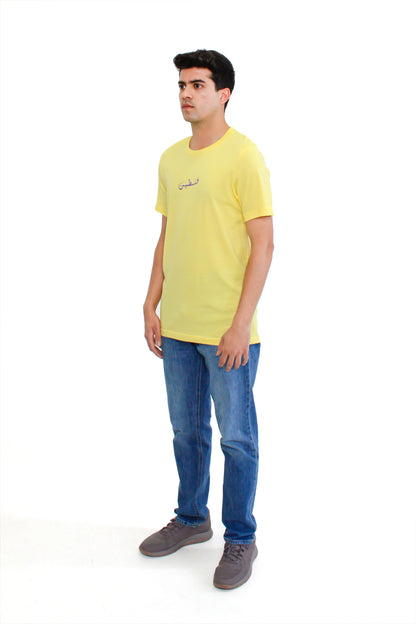 FALASTIN YELLOW URDU TEE MODEL SIDE MEN